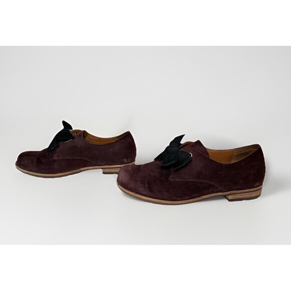 Kork-Ease Women Beryl Oxford Slip On Shoes Suede Burgundy Big Bow Retro SIZE 7.5 - Picture 2 of 12